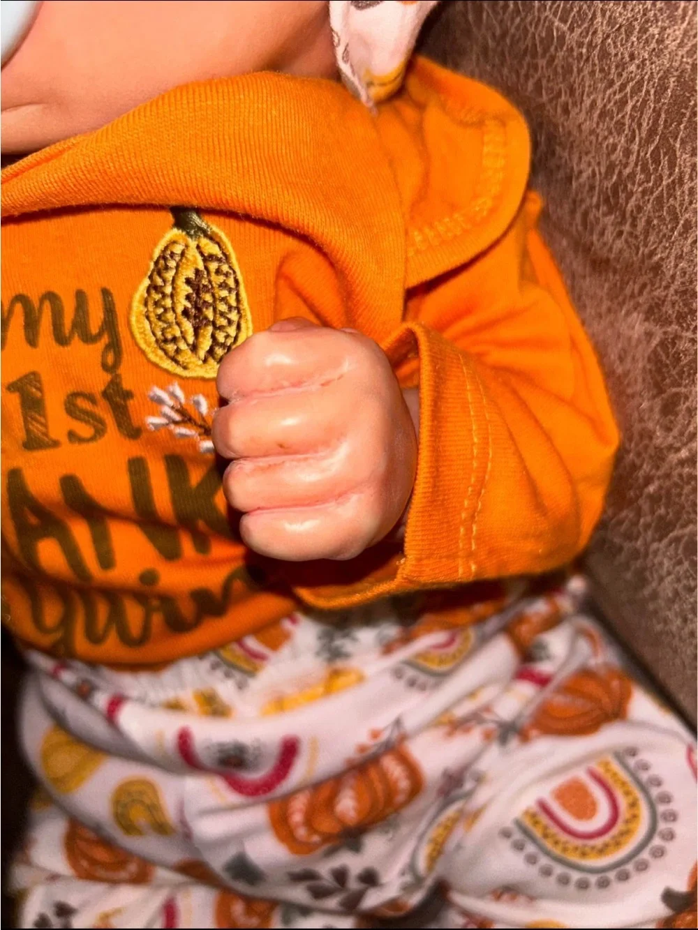 Baby Girls Orange Thanksgiving Outfit Set with Headband